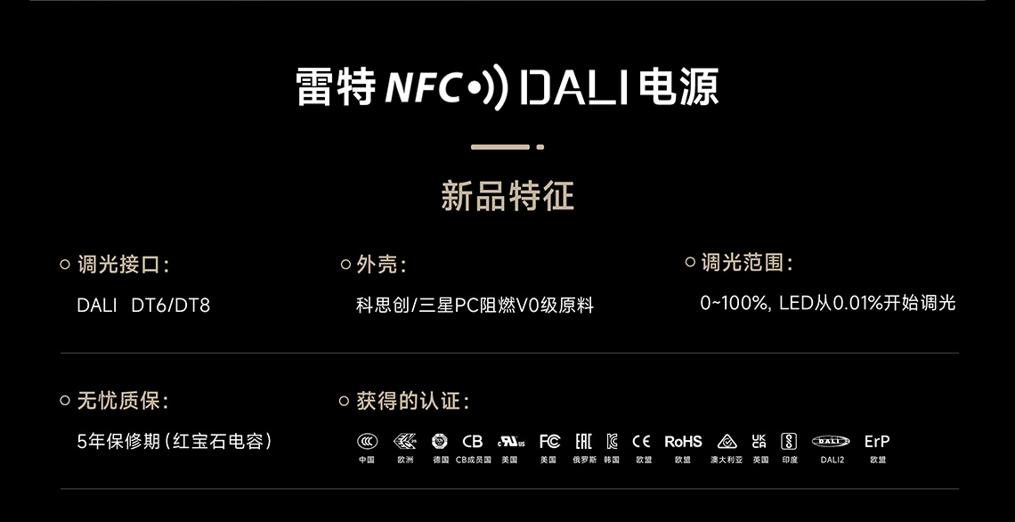 NFC全指令可編程DALI電源新品特征圖