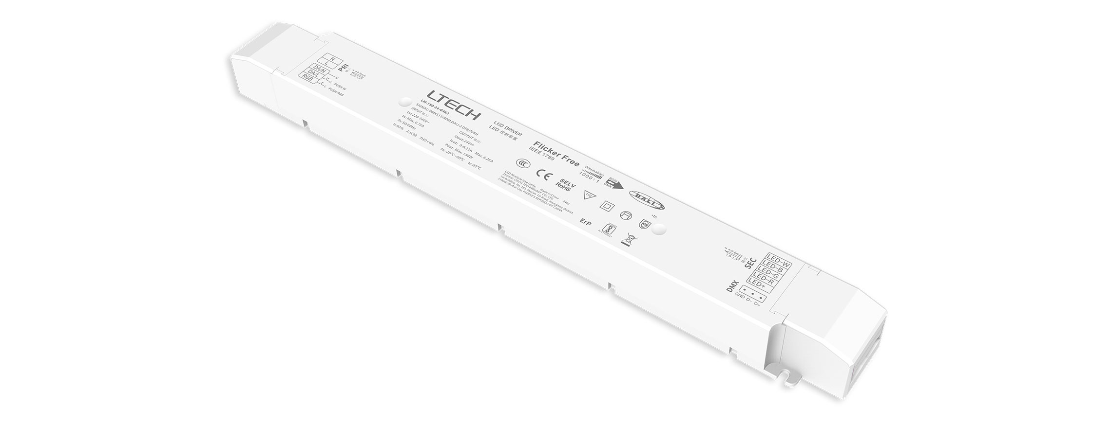 150W 24V 恒壓DMX，DALI-2 DT6/DT8 RGBW全彩調(diào)光電源 LM-150-24-G4K3