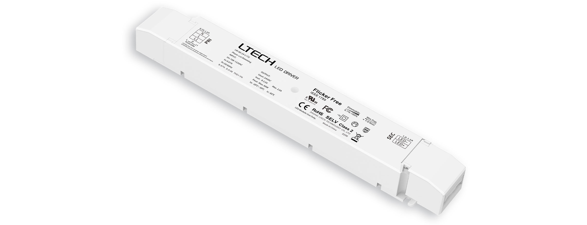 60W 24VDC 美規(guī)UL恒壓可控硅調(diào)光電源 LM-60-24-L1T2