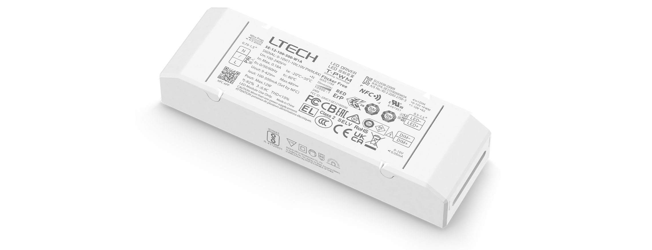 12W 100-500mA NFC可編程0/1-10V調光電源 SE-12-100-500-W1A