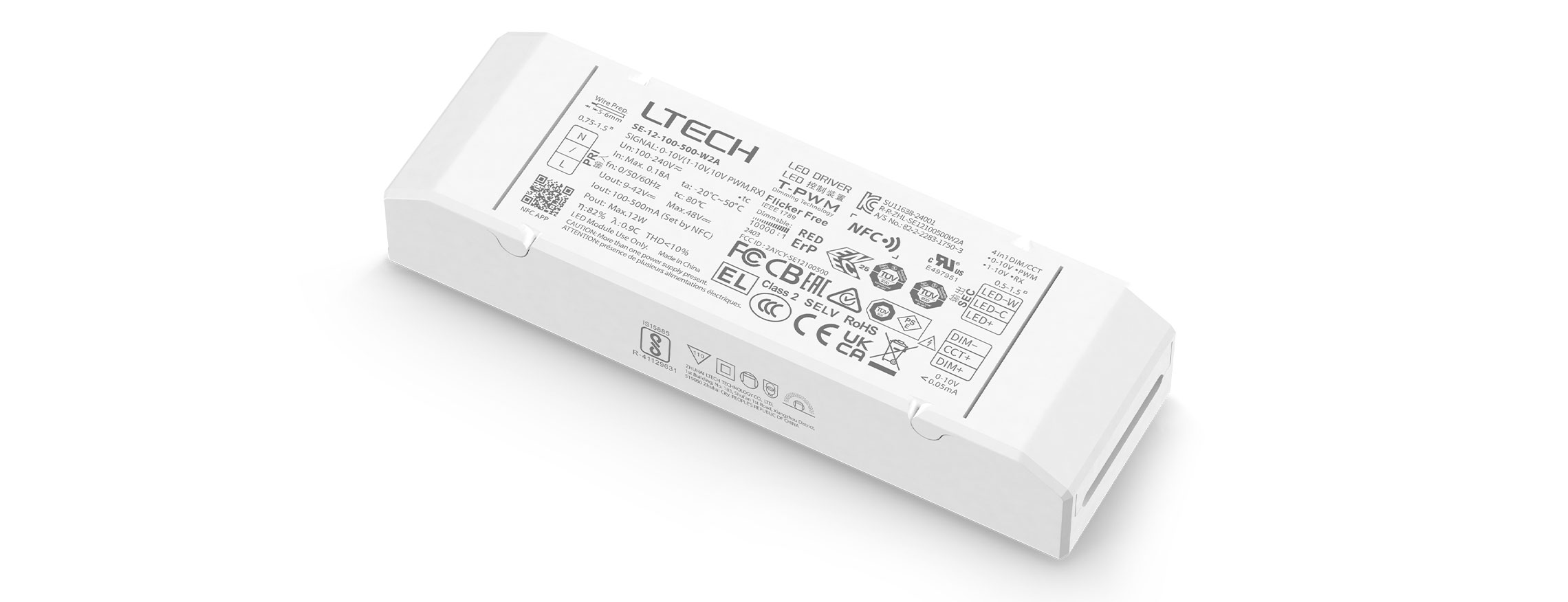 12W 100-500mA NFC可編程0/1-10V色溫電源 SE-12-100-500-W2A