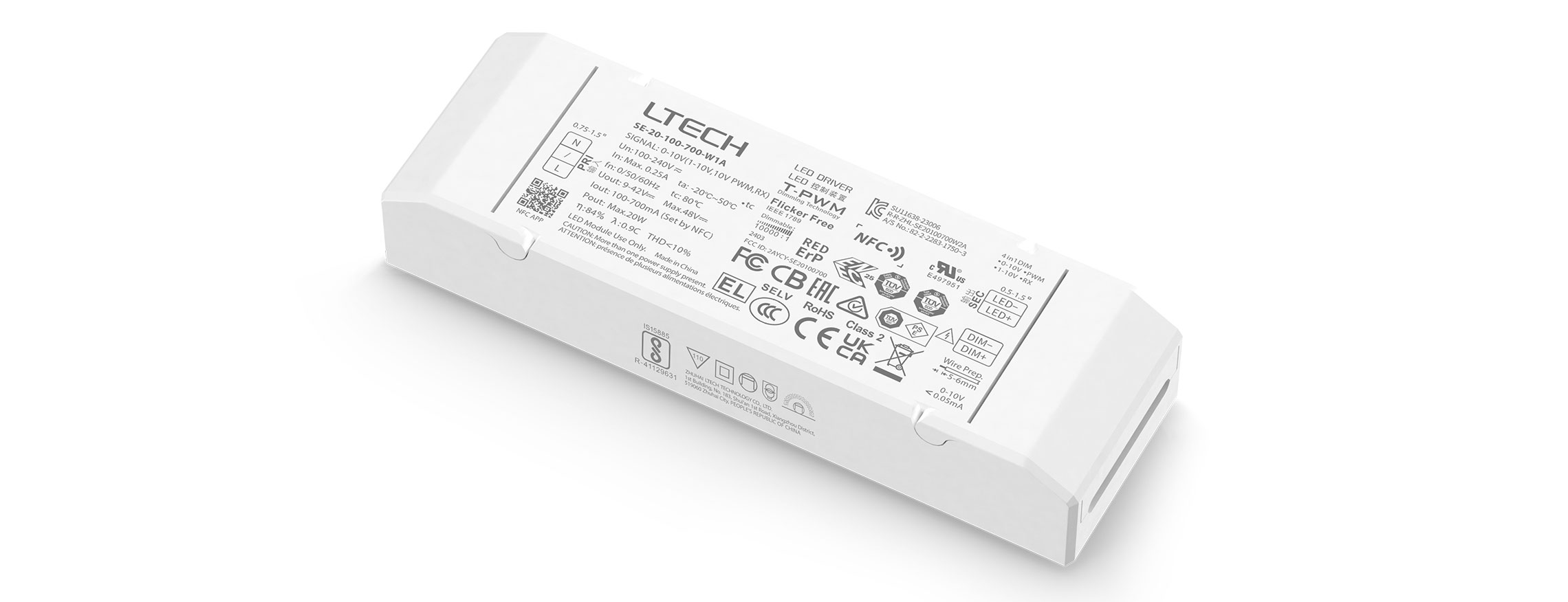 20W 100-700mA NFC可編程0/1-10V調(diào)光電源 SE-20-100-700-W1A