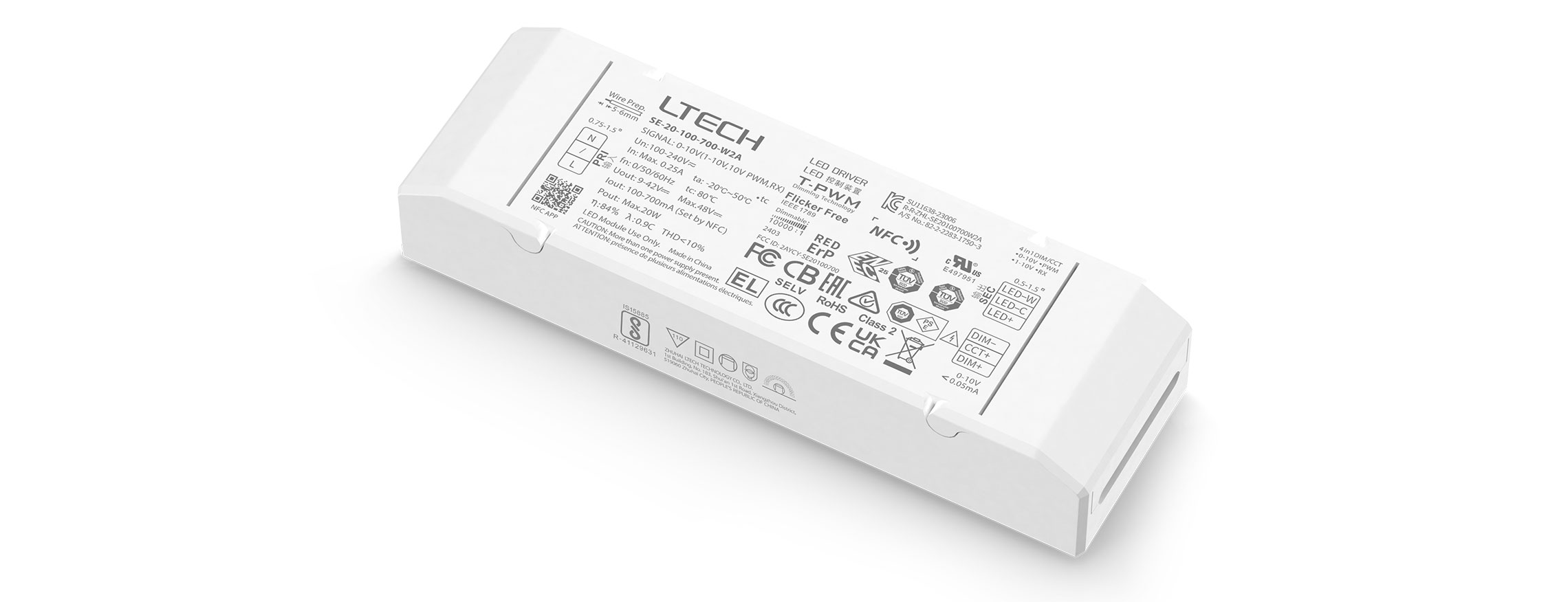 20W 100-700mA NFC可編程0/1-10V色溫電源 SE-20-100-700-W2A