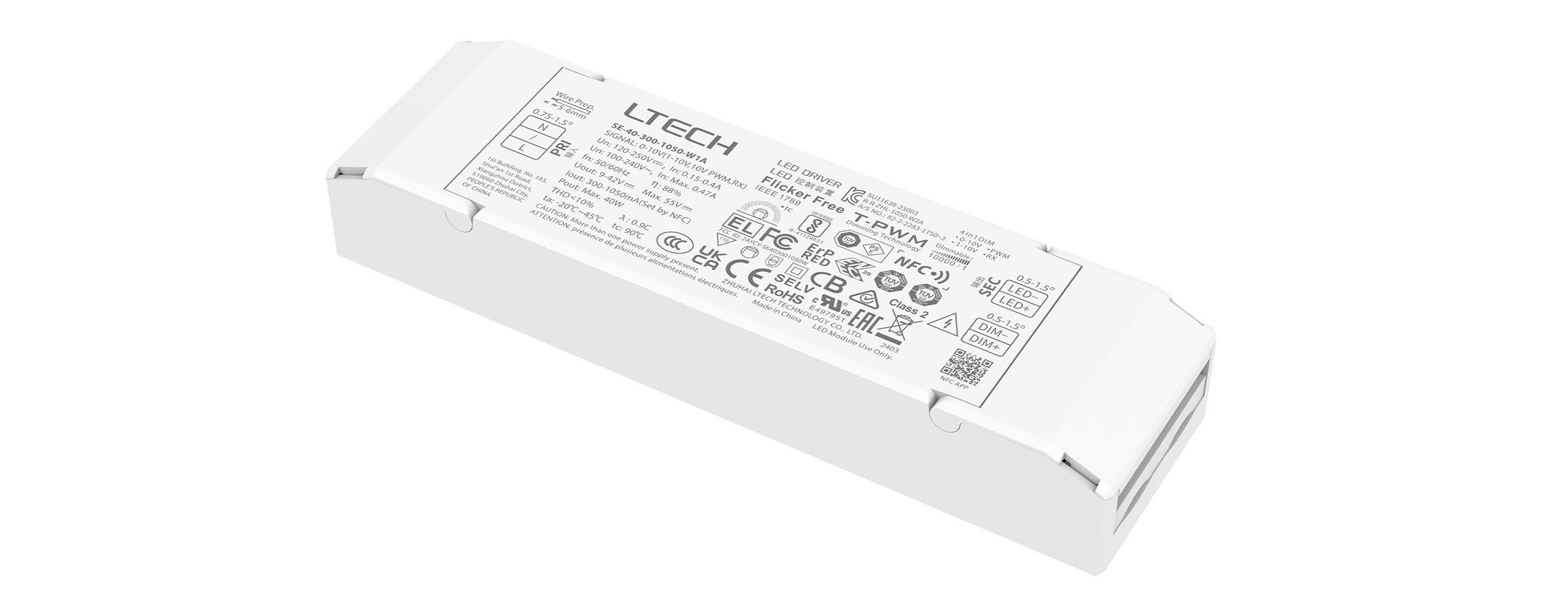 40W 300-1000mA NFC可編程0/1-10V調(diào)光電源 SE-40-300-1050-W1A