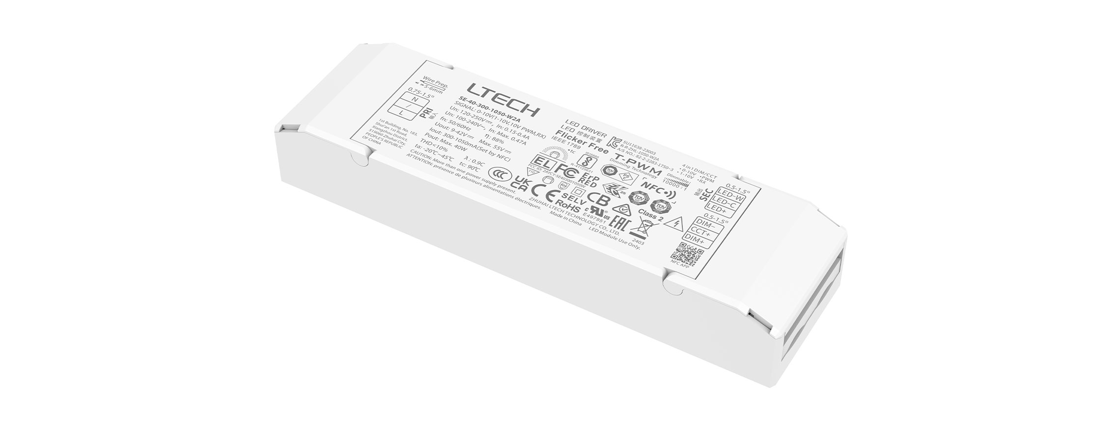 40W 300-1000mA NFC可編程0/1-10V色溫電源 SE-40-300-1050-W2A