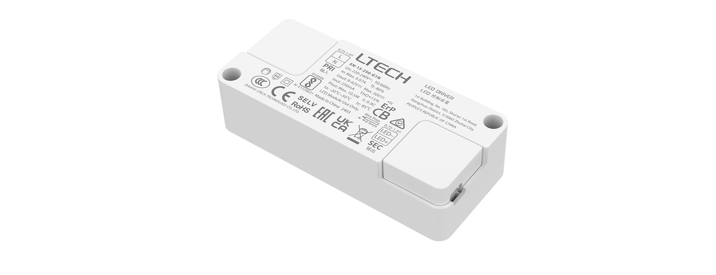 超小體積ON/OFF恒流LED電源 SN-15-250-G1N