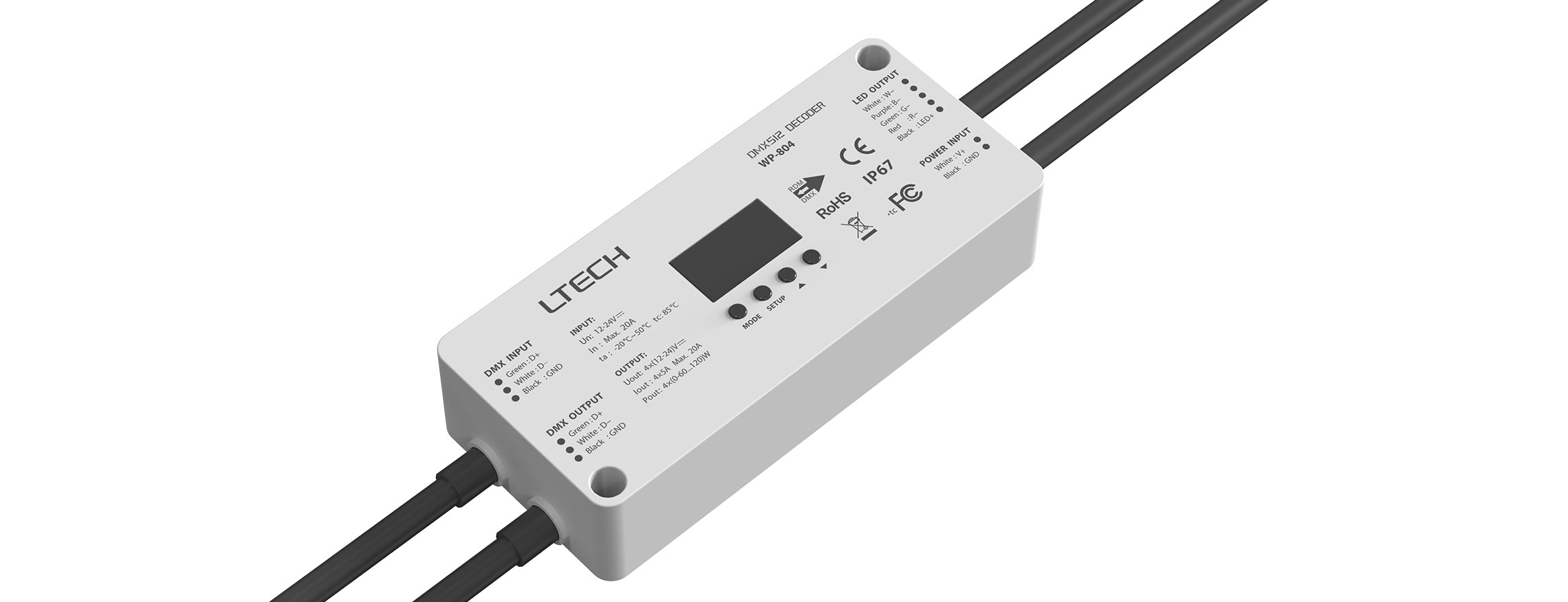 4路 防水DMX/RDM恒壓解碼器 WP-804（低壓燈帶）